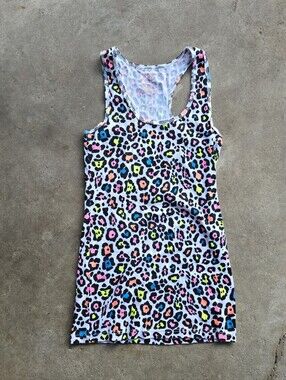 vtg y2k mcbling grunge punk scene leopard tank xl